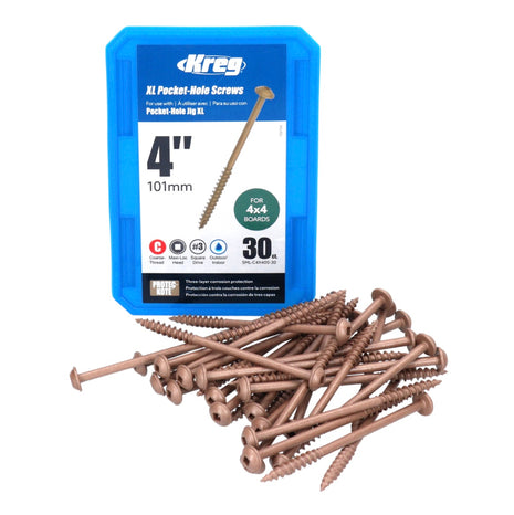 Kreg XL Pocket Hole Vis 4,0 x 100 mm, Filetage partiel Robertson, 30 pcs. (SML-C4X400-30)