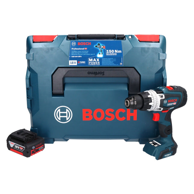 Bosch GSB 18V-150 C Professional Perceuse-visseuse à percussion sans fil 18 V 150 Nm Biturbo Brushless + 1x batterie 5,0 Ah + L-Boxx - sans chargeur