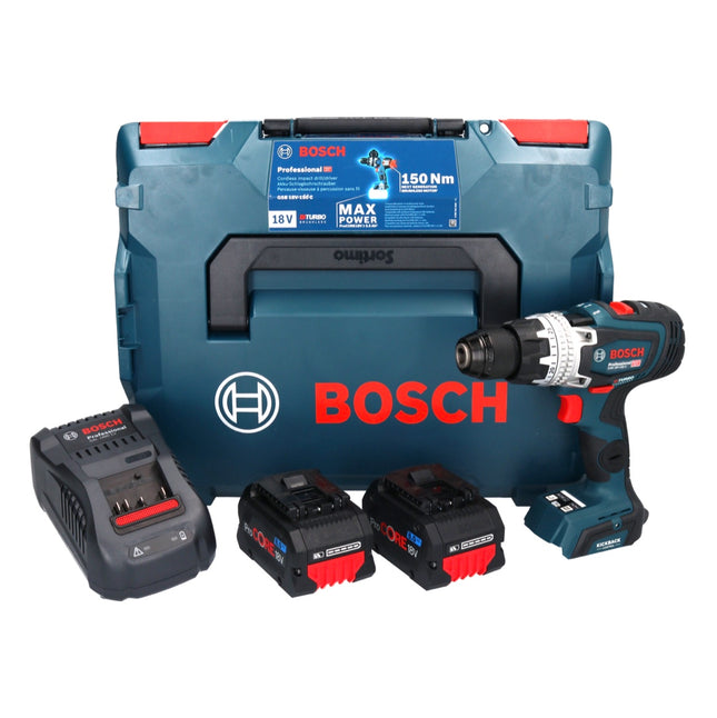 Bosch GSB 18V-150 C Professional Perceuse-visseuse à percussion sans fil 18 V 150 Nm Biturbo Brushless ( 06019J5105 ) + 2x batterie ProCORE 8,0 Ah + chargeur + L-Boxx