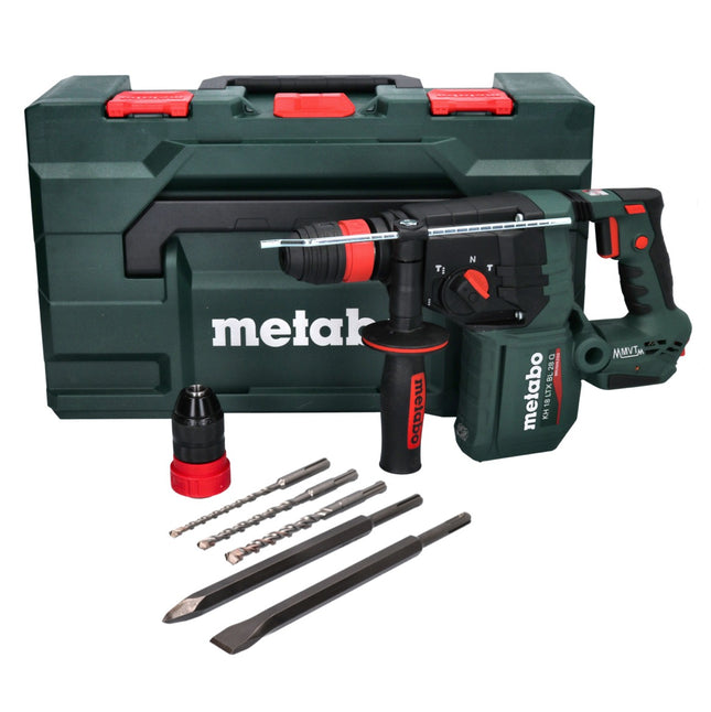 Metabo KH 18 LTX BL 28 Q Marteau perforateur sans fil 18 V 3 J SDS plus Brushless + 5 pces. jeu de forets et burins + metaBOX - sans batterie, sans chargeur