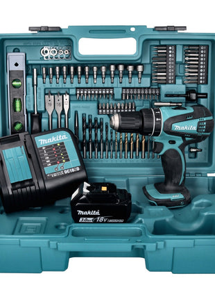 Makita DHP 456 SFX5 perceuse à percussion sans fil 18 V 50 Nm + 1 batterie 3,0 Ah + chargeur + jeu d'accessoires 101 pièces + mallette