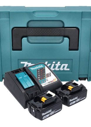 Kit de fuente de alimentación Makita de 18 V con 2 baterías BL 1850 B de 5,0 Ah + cargador rápido DC 18 RC + Makpac (197624-2)