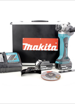 Makita BGA 452 RFE 18 V Li-ion 115 mm Akku-Winkelschleifer: 2x Akku BL1830 B +  Ladegerät DC18RC +  Koffer - Toolbrothers