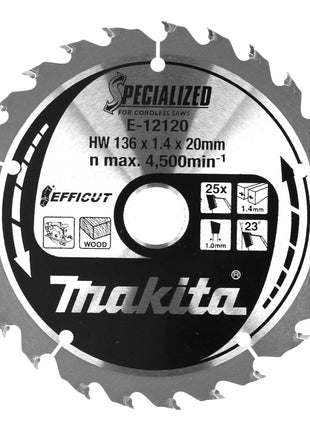 Makita CCM13625E SPECIALIZED EFFICUT Sägeblatt ( E-12120 ) 136 x 1,4 x 20 mm 25 Zähne für Holz