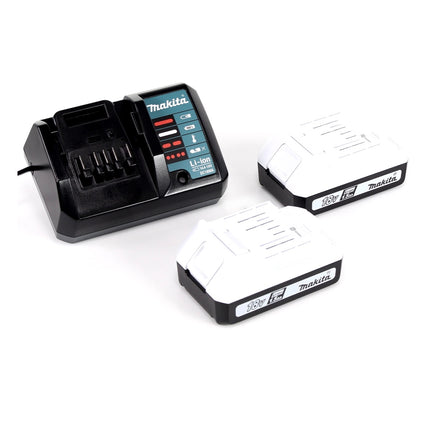 Makita DF 457 DWE Perceuse-visseuse sans fil 18 V 42 Nm série G + Taille-haie sans fil Makita UH 522 DZ + 2x Batteries rechargeables 1,5 Ah + Chargeur + Jeu de forets - 101 pièces + Mallette