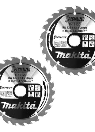 Hoja de sierra Makita CCM13625E SPECIALIZED EFFICUT 2 piezas (2x E-12120) 136 x 1,4 x 20 mm 25 dientes para madera