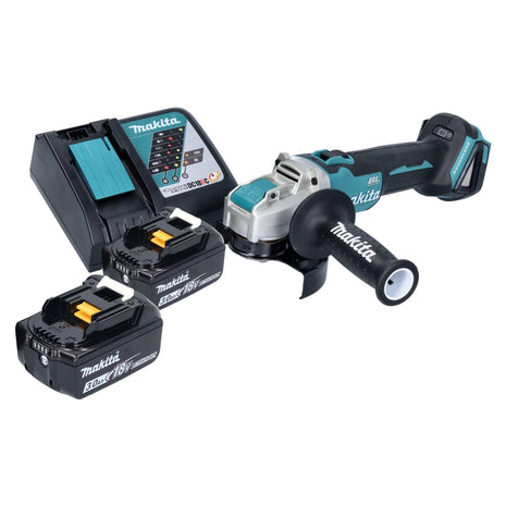 Amoladora angular a batería Makita DGA 521 RFX1 18 V 125 mm X-LOCK sin escobillas + 2x baterías 3,0 Ah + cargador