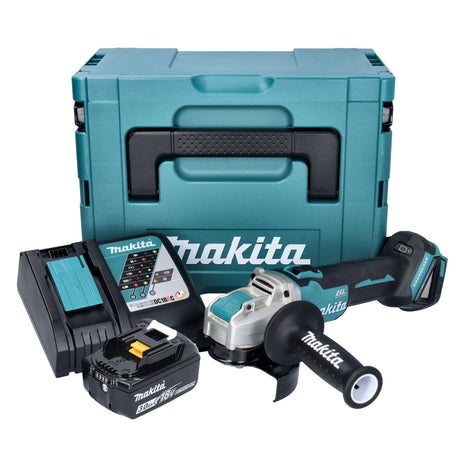 Makita DGA 521 RF1X1J Akumulatorowa szlifierka kątowa 18 V 125 mm X-LOCK Bezszczotkowa + 1x akumulator 3,0 Ah + ładowarka + Makpac