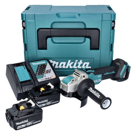 Makita DGA 521 RMX1J amoladora angular a batería 18 V 125 mm X-LOCK sin escobillas + 2x batería 4,0 Ah + cargador + Makpac