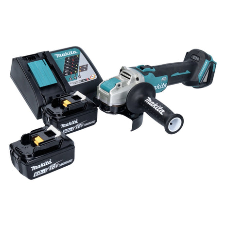 Amoladora angular a batería Makita DGA 521 RGX1 18 V 125 mm X-LOCK sin escobillas + 2x baterías 6,0 Ah + cargador