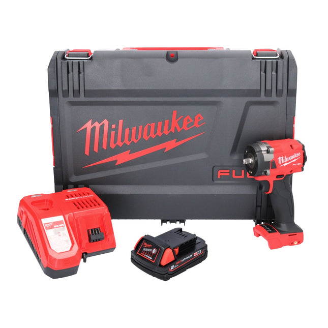 Milwaukee M18 FIW2F38-201X Visseuse à choc sans fil 339 Nm 3/8 " 18V Brushless + 1x Batterie 2,0 Ah + Chargeur + Coffret HD Box