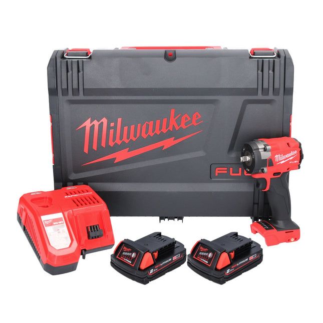 Milwaukee M18 FIW2F38-202X Clé à choc sans fil 18 V 339 Nm 3/8 '' Brushless + 2x batterie 2,0 Ah + chargeur + HD Box