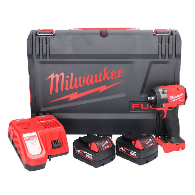 Milwaukee M18 FIW2F38-401X Visseuse à choc compacte sans fil 339 Nm 3/8 " 18V Brushless + 2x Batteries 4,0 Ah + Chargeur + Coffret HD Box