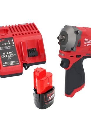 Milwaukee M12 FIW38-201C Clé à choc sans fil 12 V 339 Nm 3/8'' Brushless + 1x batterie 2,0 Ah + chargeur