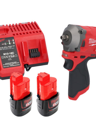 Milwaukee M12 FIW38-202C Clé à choc sans fil 12 V 339 Nm 3/8'' Brushless + 2x Batterie 2,0 Ah + Chargeur de batterie