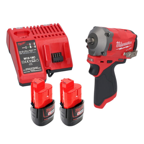 Milwaukee M12 FIW38-202C akumulatorowy klucz udarowy 12 V 339 Nm 3/8" bezszczotkowy + 2x akumulator 2,0 Ah + ładowarka