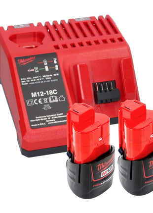 Milwaukee M12 FIW38-202C Clé à choc sans fil 12 V 339 Nm 3/8'' Brushless + 2x Batterie 2,0 Ah + Chargeur de batterie