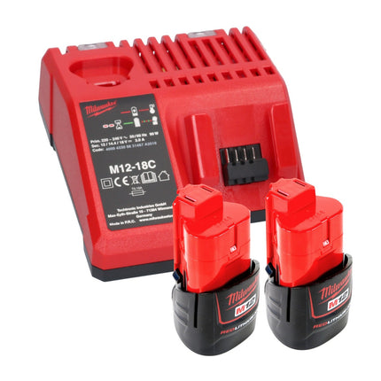 Milwaukee M12 FIW38-202C Clé à choc sans fil 12 V 339 Nm 3/8'' Brushless + 2x Batterie 2,0 Ah + Chargeur de batterie