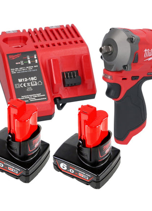 Llave de impacto a batería Milwaukee M12 FIW38-602C 12 V 339 Nm 3/8" sin escobillas + 2x baterías 6,0 Ah + cargador