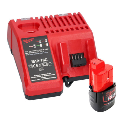 Pompe à graisse sans fil Milwaukee M12 GG-201C 12 V 562 bar + 1x batterie 2,0 Ah + chargeur