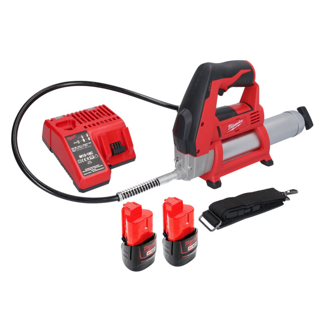 Milwaukee M12 GG-202C Pompe à graisse sans fil 12 V 562 bar + 2x batterie 2,0 Ah + chargeur