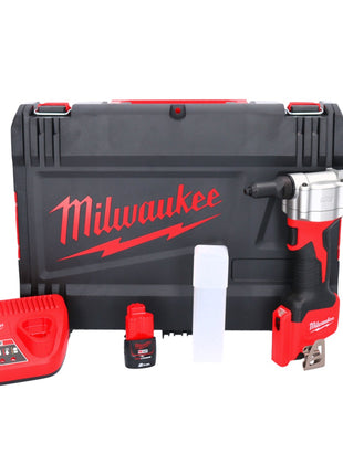 Remachadora ciega a batería Milwaukee M12 BPRT-201X 12 V 20,32 mm + 1x batería 2,0 Ah + cargador + caja HD (4933464406)