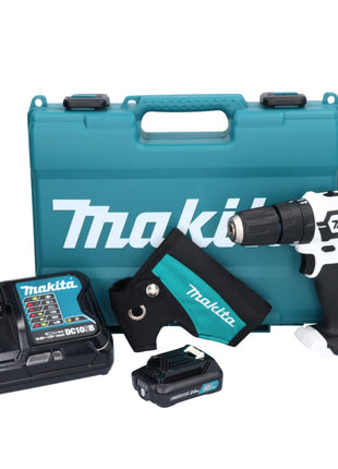 Taladro percutor inalámbrico Makita HP 333 DSAW 12 V 30 Nm blanco + 1x batería 2,0 Ah + cargador + funda + maletín