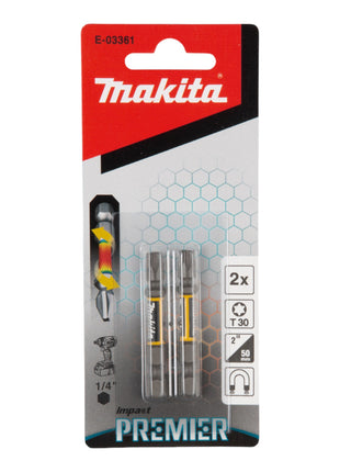 Makita Impact Premier Punta de torsión Vaso hexagonal 1/4" T30 50 mm 2 piezas (E-03361)