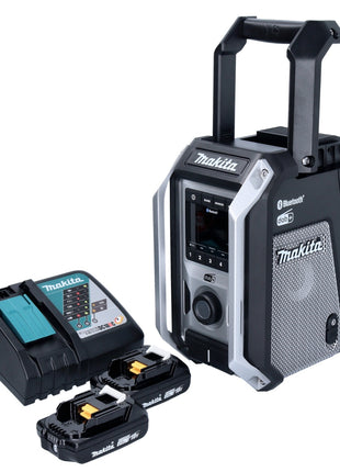 Makita DMR 115 RAB Radio de chantier à batterie 12 V - 18 V Bluetooth DAB+ IP65 noir + 2x batteries 2,0 Ah + chargeur