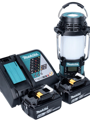 Makita DMR 056 RG Akku Radio 18 V FM DAB+ mit Laterne 360° Taschenlampe IP65 + 2x Akku 6,0 Ah + Ladegerät - Toolbrothers