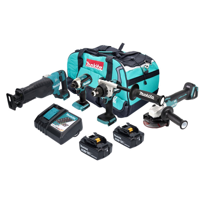 Makita DLX 4157 TX1 Kit combiné batterie 18 V DDF 486 + DGA 504 + DJR 187 + DTD 153 + 2x batterie 5,0 Ah + chargeur + sacoche