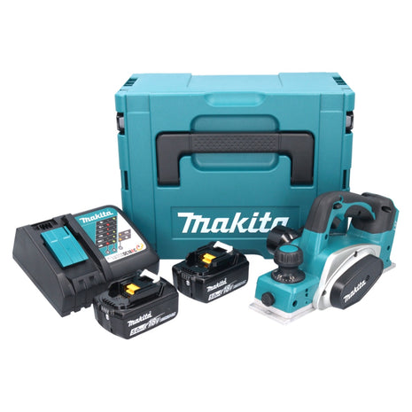 Makita DKP 180 RTJ Akku Hobel 18 V 82 mm + 2x Akku 5,0 Ah + Ladegerät + Makpac