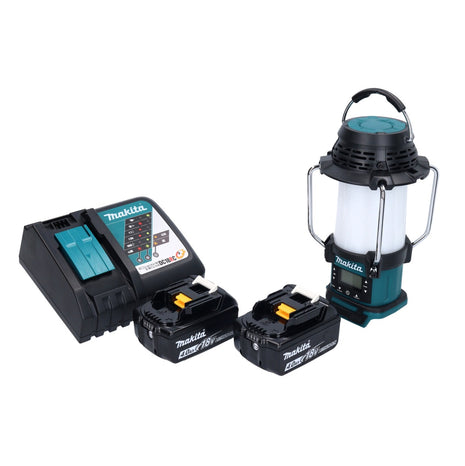 Makita DMR 055 RM Radio sans fil 18 V FM avec lanterne 360 Lampe de poche + 2x batterie 4,0 Ah + chargeur