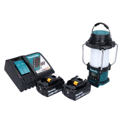 Makita DMR055T1 Radio avec lanterne sans fil 18V FM 360° + 2x Batteries 5,0Ah - Chargeur