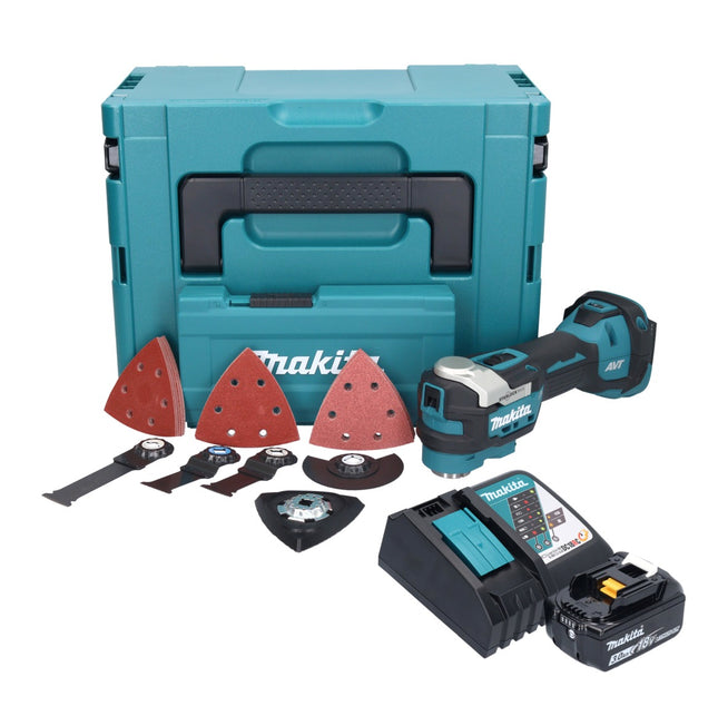 Makita DTM 52 RF1JX4 Outil multifonctions sans fil 18 V Starlock Max Brushless + 1x batterie 3,0 Ah + chargeur + kit accessoires + Makpac