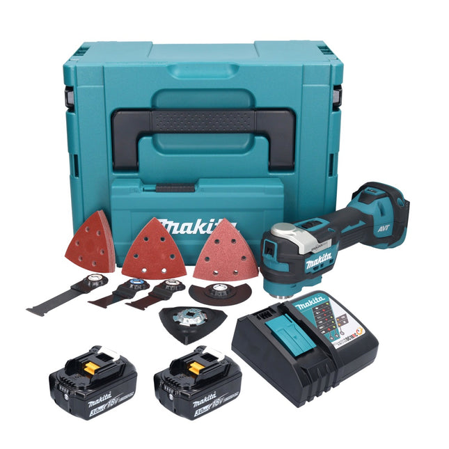 Makita DTM 52 RFJX4 Outil multifonctions sans fil 18 V Starlock Max Brushless + 2x batterie 3,0 Ah + chargeur + kit accessoires + Makpac