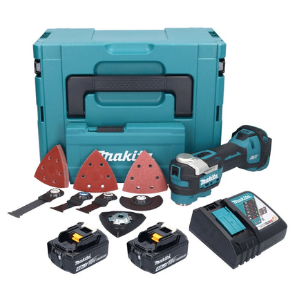 Makita DTM 52 RMJX4 Outil multifonctions sans fil 18 V Starlock Max Brushless + 2x batterie 4,0 Ah + chargeur + kit accessoires + Makpac