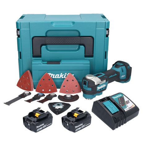 Multiutensile a batteria Makita DTM 52 RMJX4 18 V Starlock Max Brushless + 2 batterie da 4,0 Ah + caricabatterie + kit accessori + Makpac