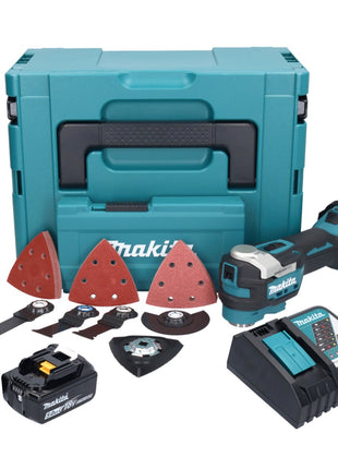 Herramienta multifuncional a batería Makita DTM 52 RT1JX4 18 V Starlock Max Brushless + 1x batería 5.0 Ah + cargador + set de accesorios + Makpac