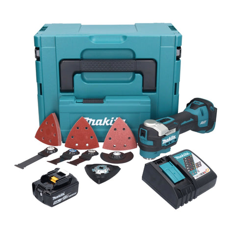 Multiutensile a batteria Makita DTM 52 RT1JX4 18 V Starlock Max Brushless + 1x batteria 5,0 Ah + caricabatterie + kit accessori + Makpac