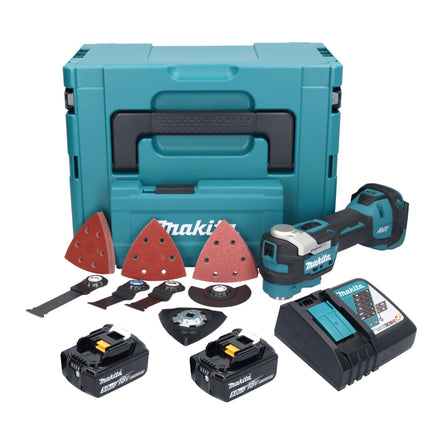 Makita DTM 52 RTJX4 Outil multifonctions sans fil 18 V Starlock Max Brushless + 2x batterie 5,0 Ah + chargeur + kit accessoires + Makpac