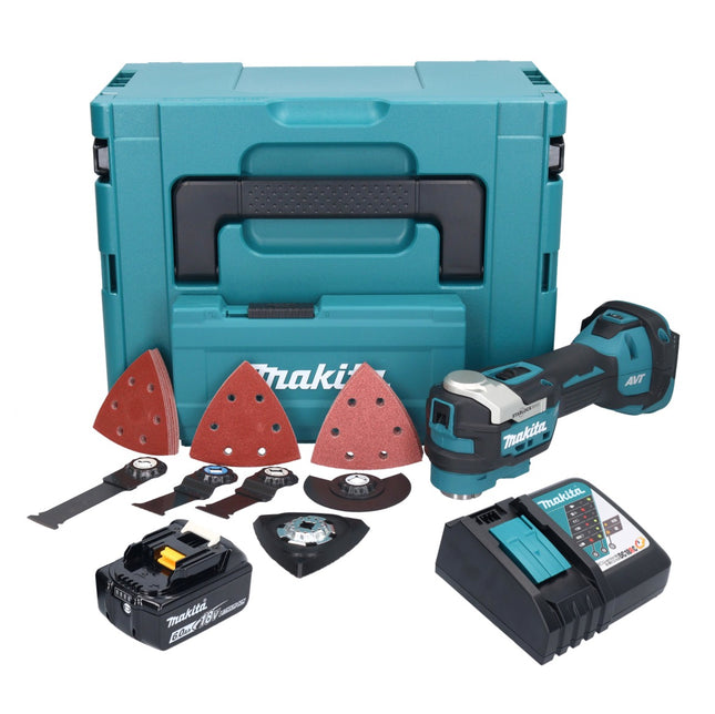 Makita DTM 52 RG1JX4 Outil multifonctions sans fil 18 V Starlock Max Brushless + 1x batterie 6,0 Ah + chargeur + kit accessoires + Makpac