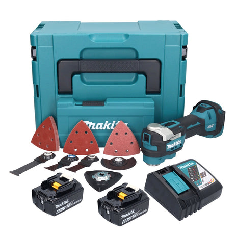 Makita DTM 52 RGJX4 Outil multifonctions sans fil 18 V Starlock Max Brushless + 2x batterie 6,0 Ah + chargeur + kit d'accessoires + Makpac