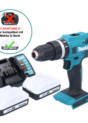 Makita HP 488 DWY 18 V Perceuse-visseuse à percussion sans fil 42 Nm série G + 2x Batteries 1,5 Ah + Chargeur