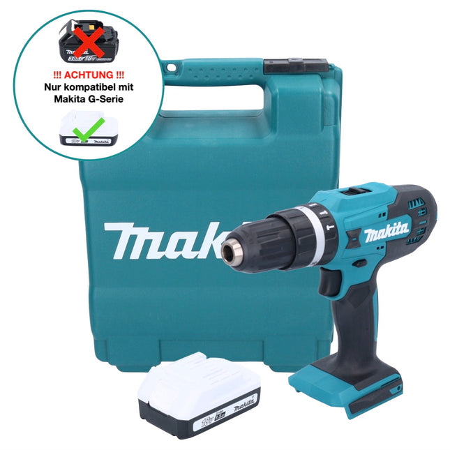 Makita HP 488 DY1K 18 V Perceuse-visseuse à percussion sans fil 42 Nm série G + 1x Batterie 1,5 Ah + Coffret de transport - sans chargeur