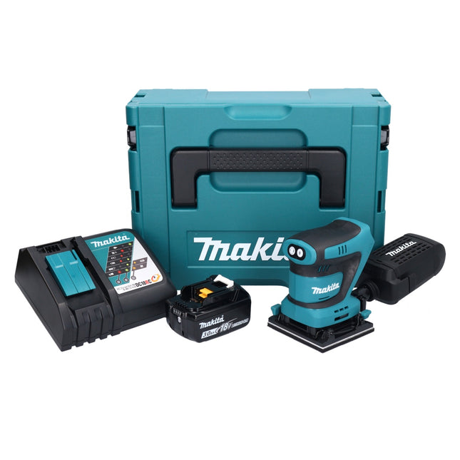 Makita DBO 480 RF1J Ponceuse vibrante sans fil 18 V 112 x 102mm + 1x Akku 3,0 Ah + Chargeur + Coffret Makpac