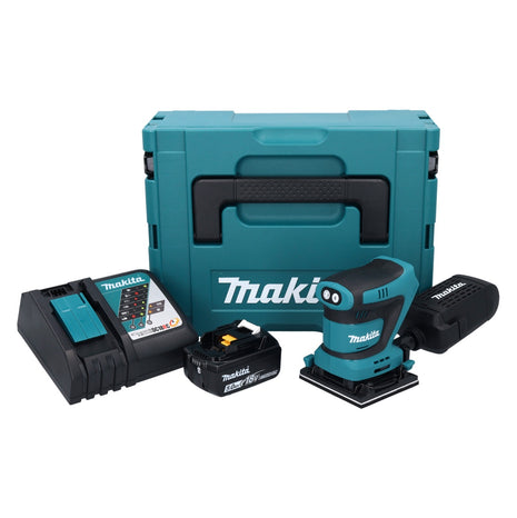 Makita DBO 481 RT1J Levigatrice orbitale a batteria 18 V 112 x 102 mm + 1x batteria ricaricabile 5,0 Ah + caricabatterie + Makpac