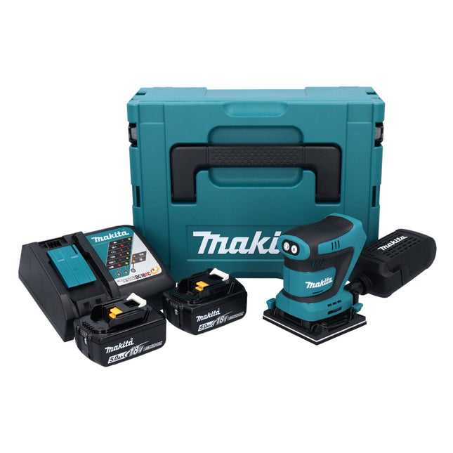 Makita DBO 481 RTJ Ponceuse vibrante sans fil 18 V 112 x 102 mm + 2x batterie 5,0 Ah + chargeur + Makpac