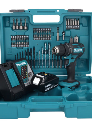 Makita DHP 482 RF1X1 Perceuse-visseuse à percussion sans fil 18 V + 1x Batterie 3,0 Ah + Chargeur + kit d'accessoires - 74 pièces + Mallette