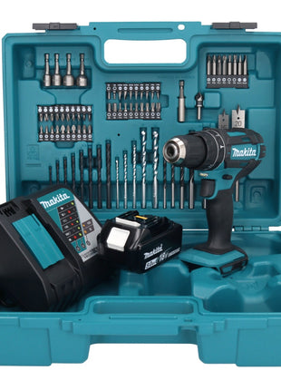 Makita DHP 482 RT1X1 Perceuse-visseuse à percussion sans fil 18 V + 1x Batterie 5,0 Ah + Chargeur + kit d'accessoires - 74 pièces + Mallette